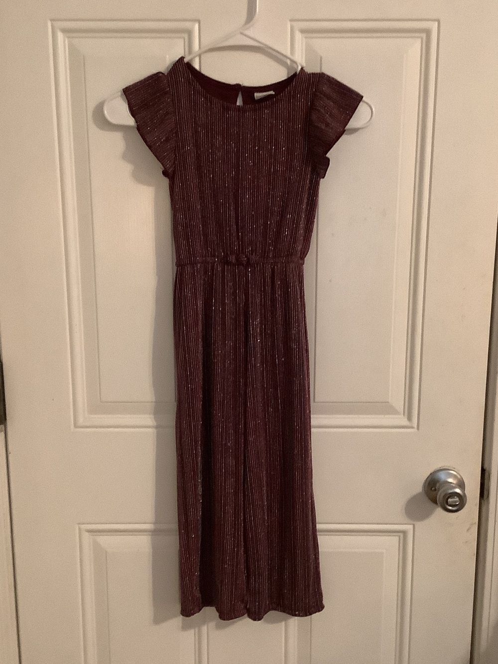 Wonder Nation Plum Metallic Sparkle Cap-Sleeve jumpsuit